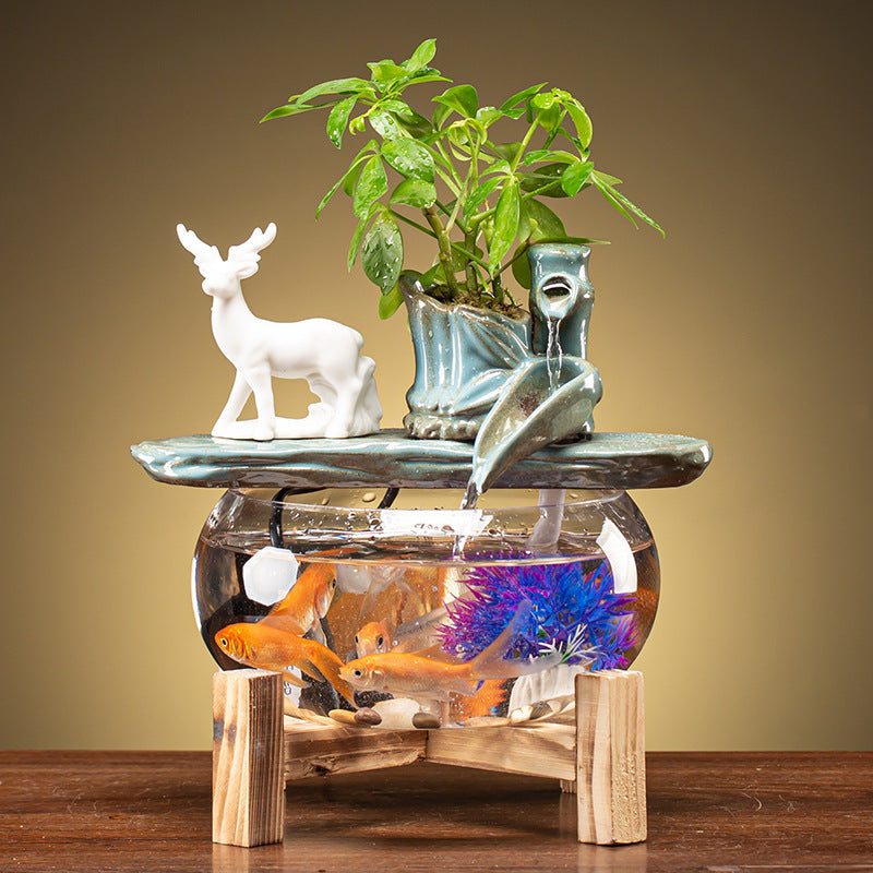 left  Deer Household Fortune Fish Tank Small Fish Basin 