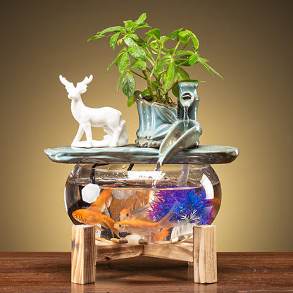 left  Deer Household Fortune Fish Tank Small Fish Basin 