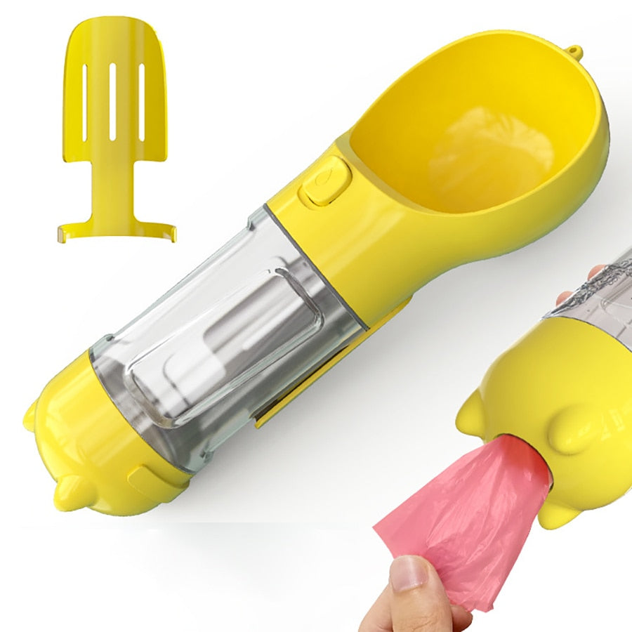 yellow Multifunction Portable Pet Water Bottle & Feeder