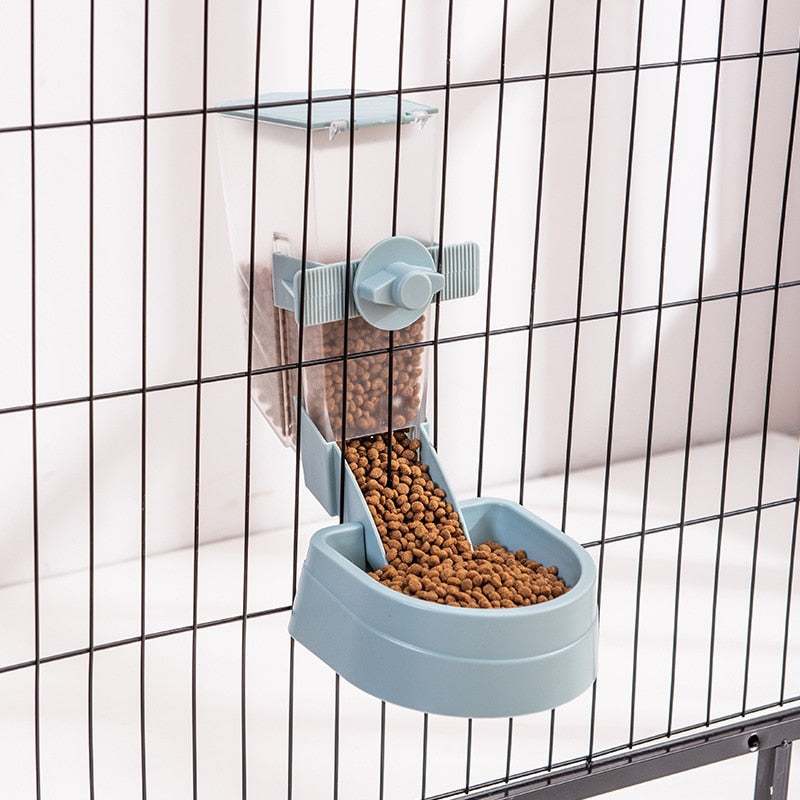 Food Blue Automatic Pet Feeder Cage Hanging Bowl Water Bottle Food Container