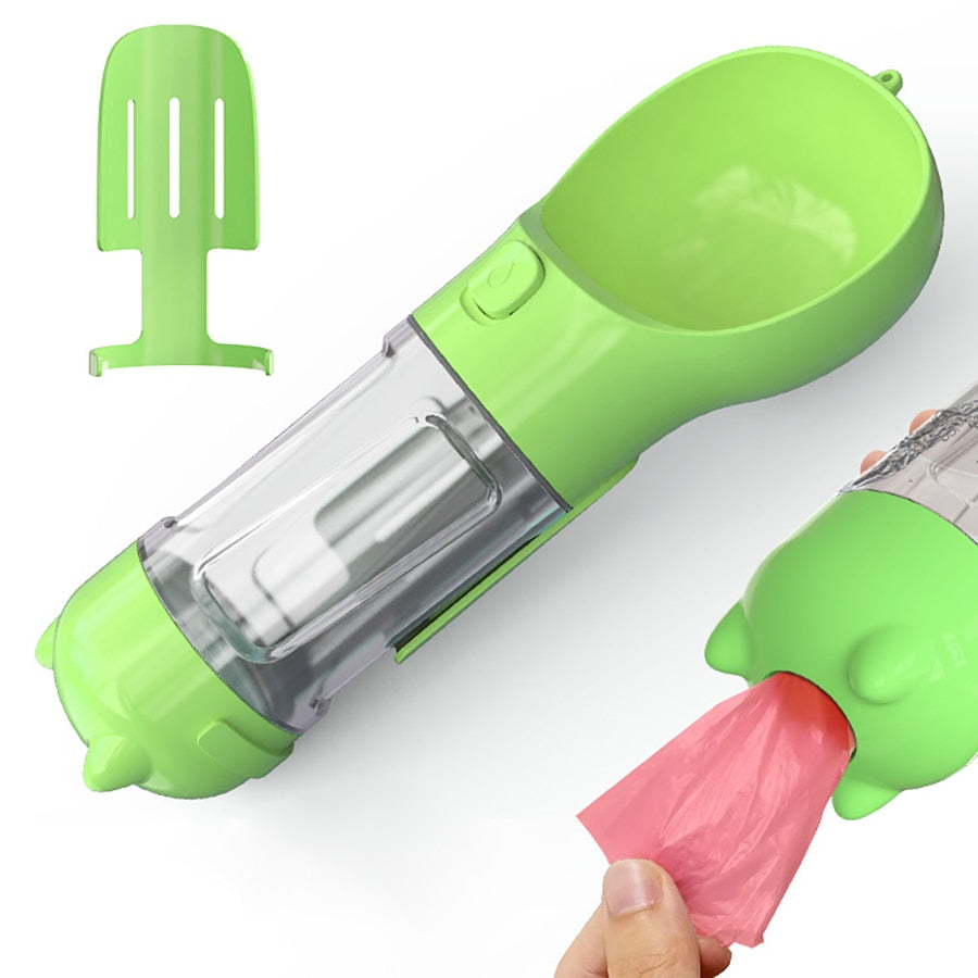 green Multifunction Portable Pet Water Bottle & Feeder