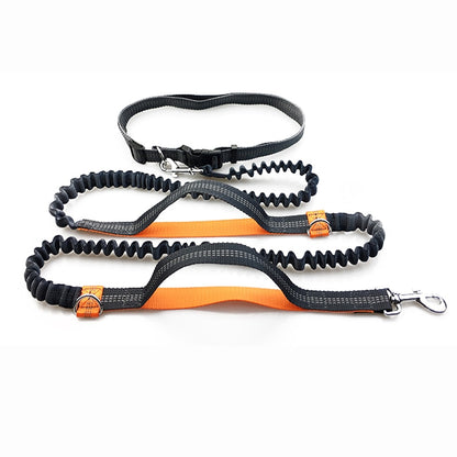 orange Dog Running Leash Rope 2 Hand Control Dog Joging Walking Leash with Reflective Hands Free Pets Double Elasticity Collar Rope