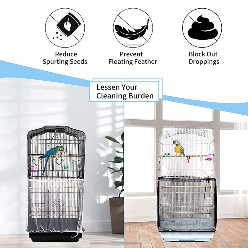 Univeversal Bird Cage Seed Catcher Guard Net Cover Net Skirt for Round & Square Cage Cleaning burden