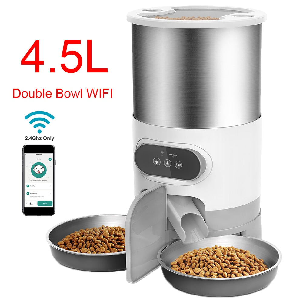 Tuya Smart Food Automatic Dispenser Remote Feeding APP Pet Feeder for Cats And Dogs double bowl 4.5L