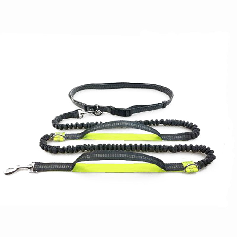 Yellow Dog Running Leash Rope 2 Hand Control Dog Joging Walking Leash with Reflective Hands Free Pets Double Elasticity Collar Rope